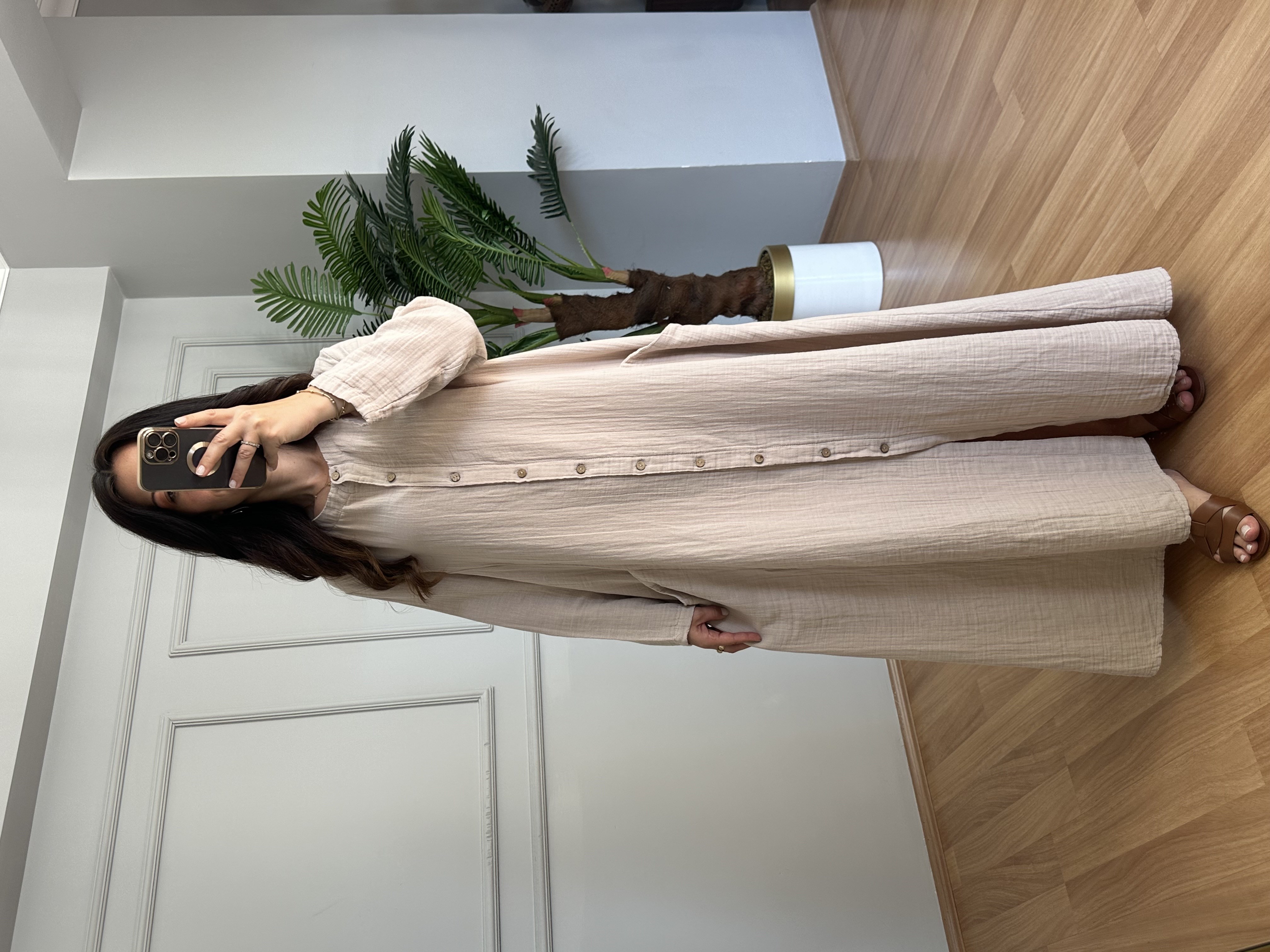 Mireya Taş Cepli Maxi Boy Müslin Elbise
