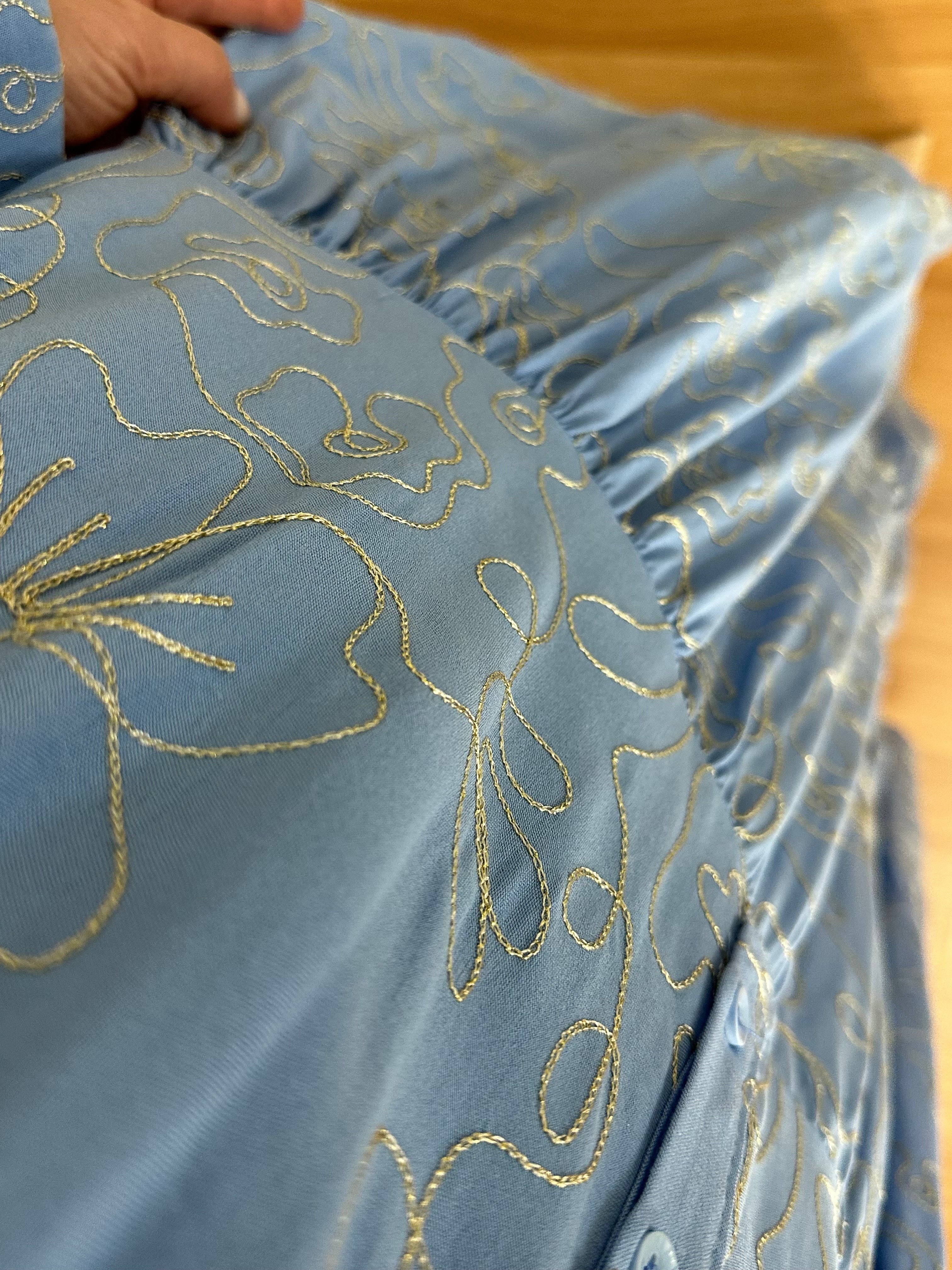 Navy Mavi İşlemeli Viskon Maxi Boy Elbise