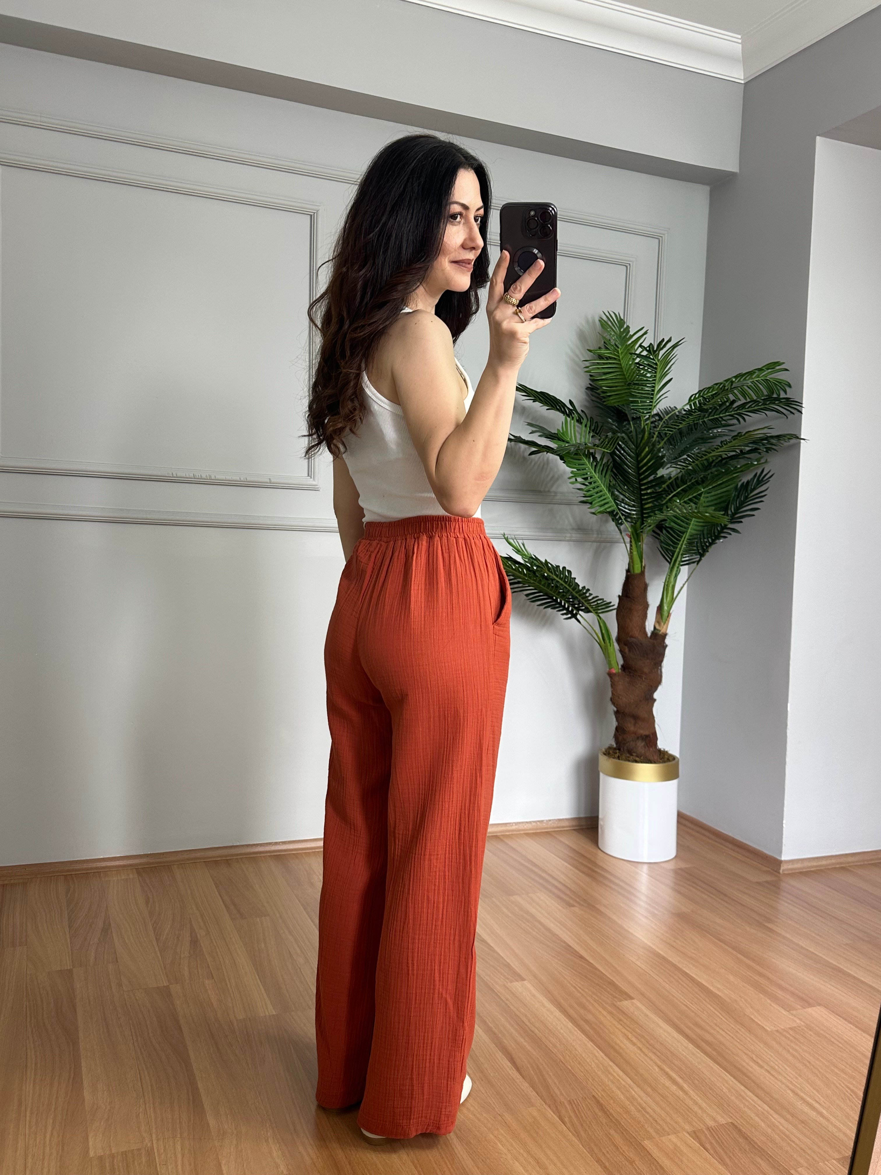 Olivia Kiremit Müslin Kumaş Pantolon 