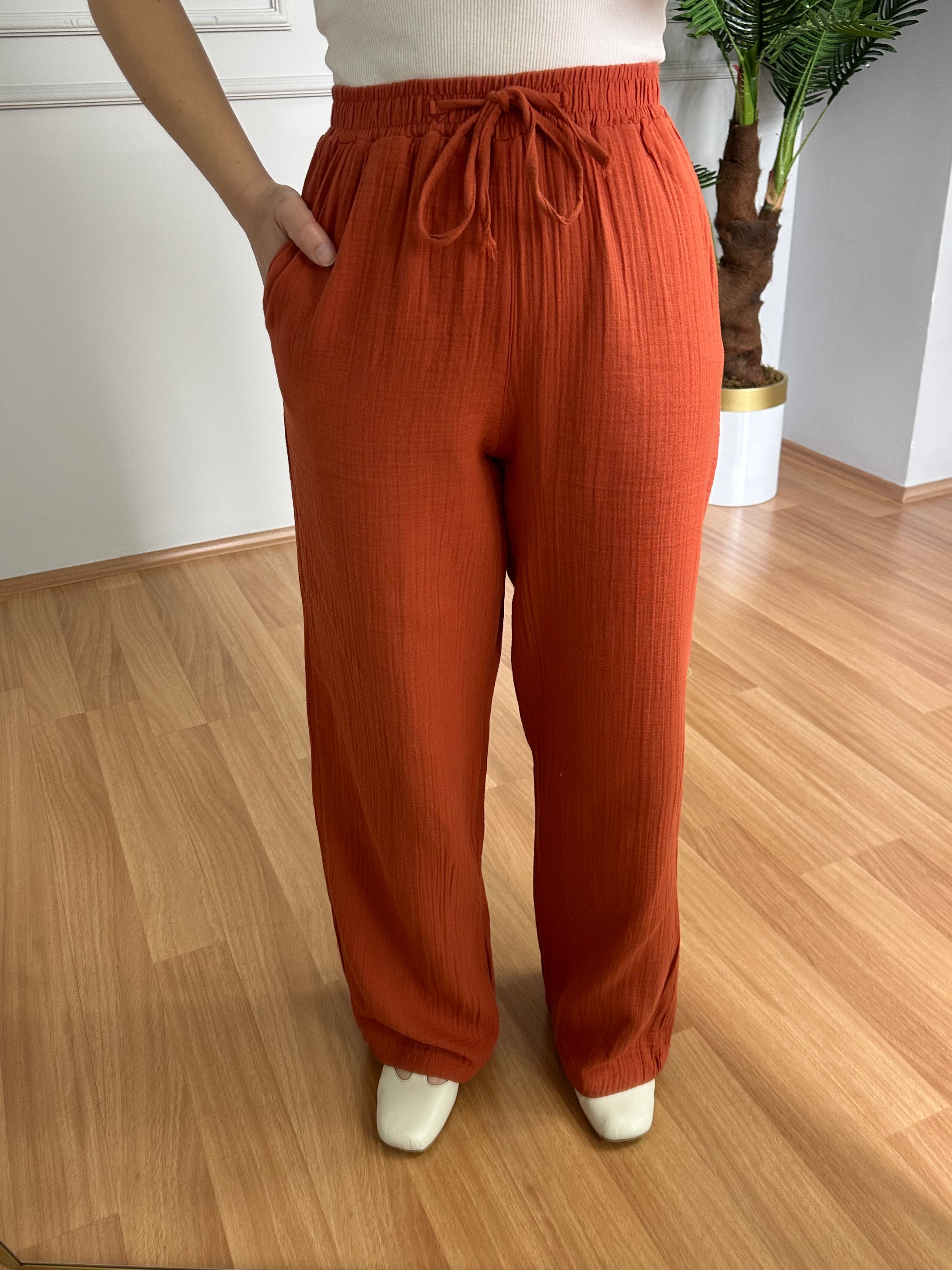 Olivia Kiremit Müslin Kumaş Pantolon 