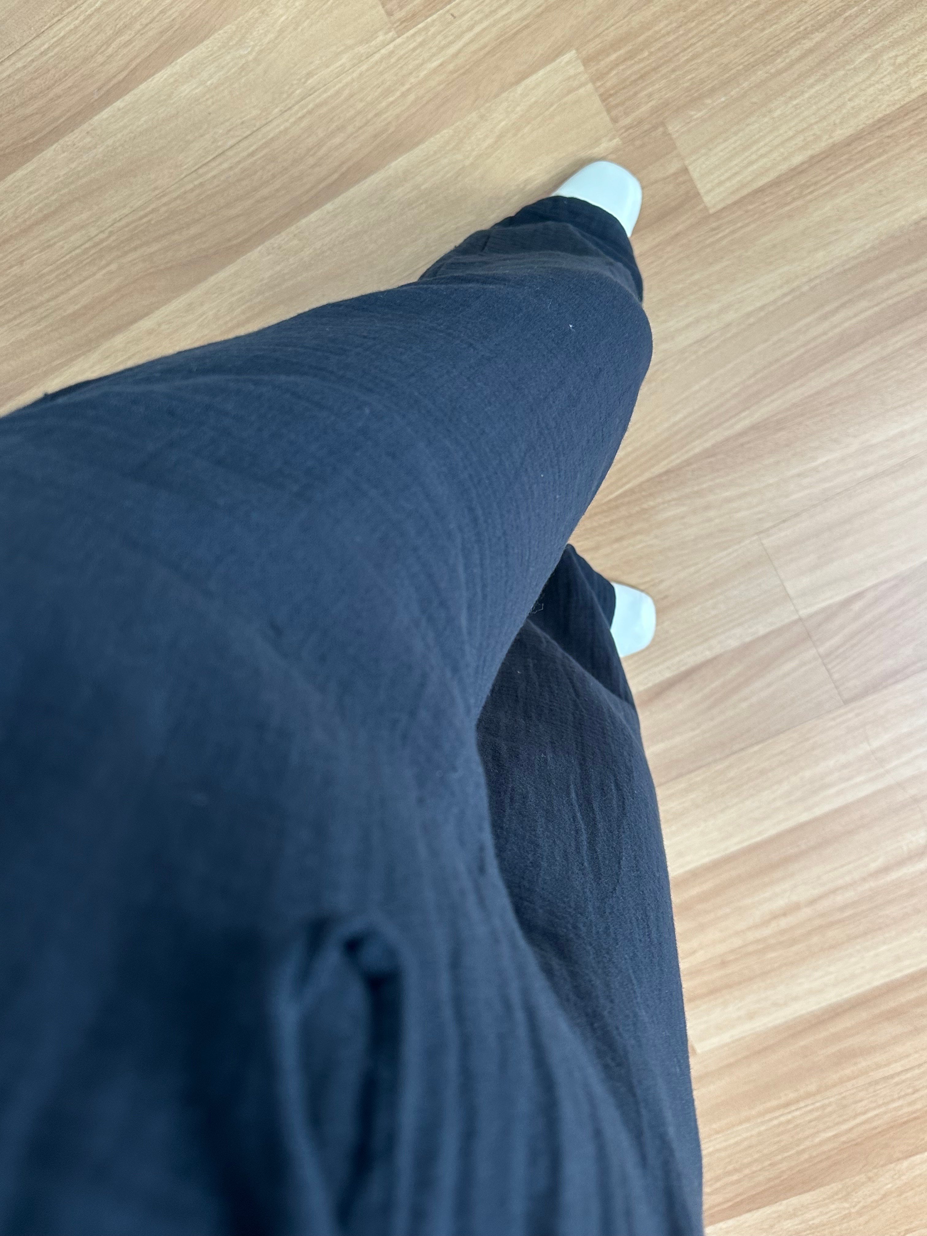 Olivia Siyah Müslin Kumaş Pantolon