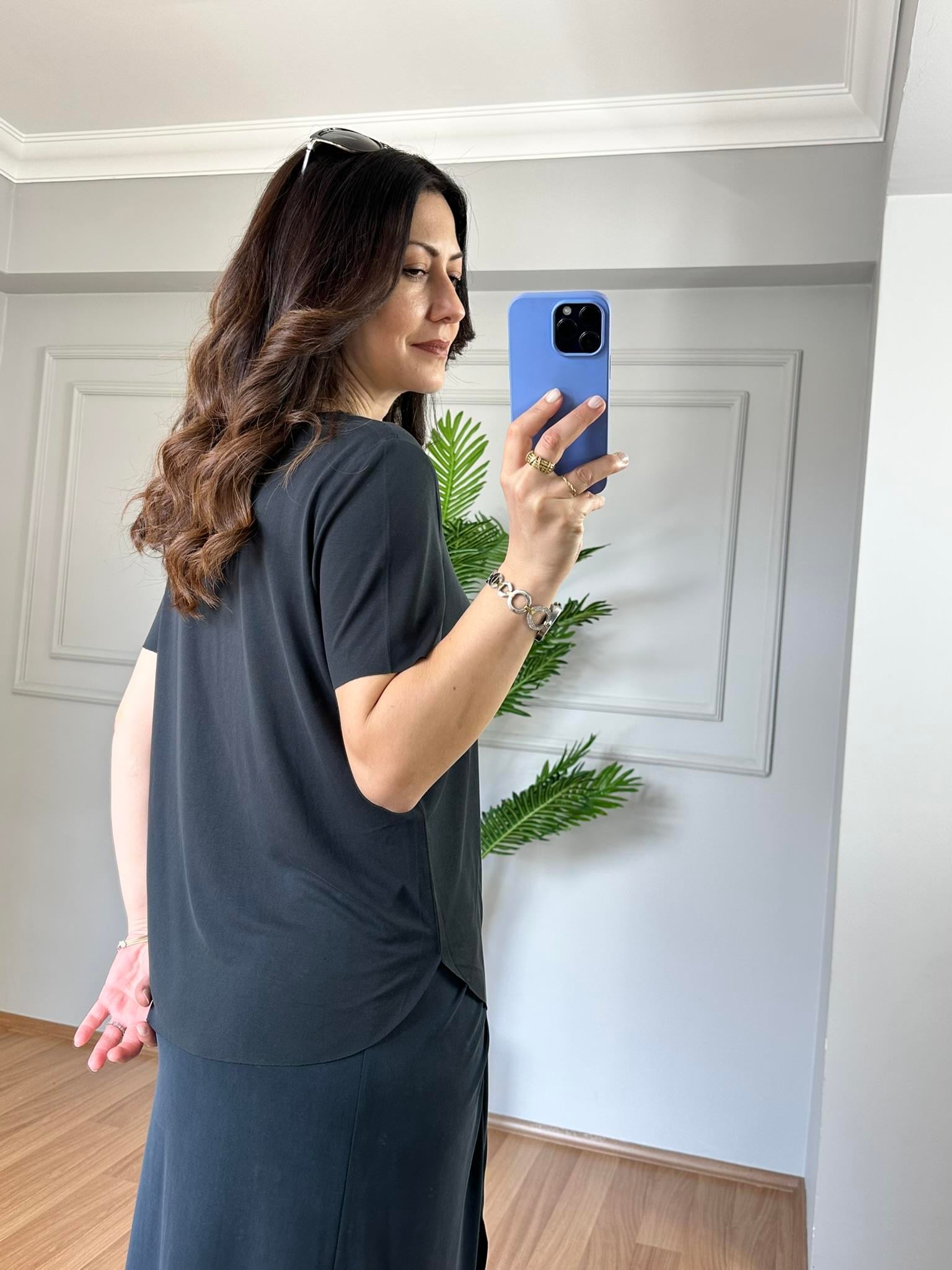 Rose Orj Marka Antrasit Yarım Kol Tshirt