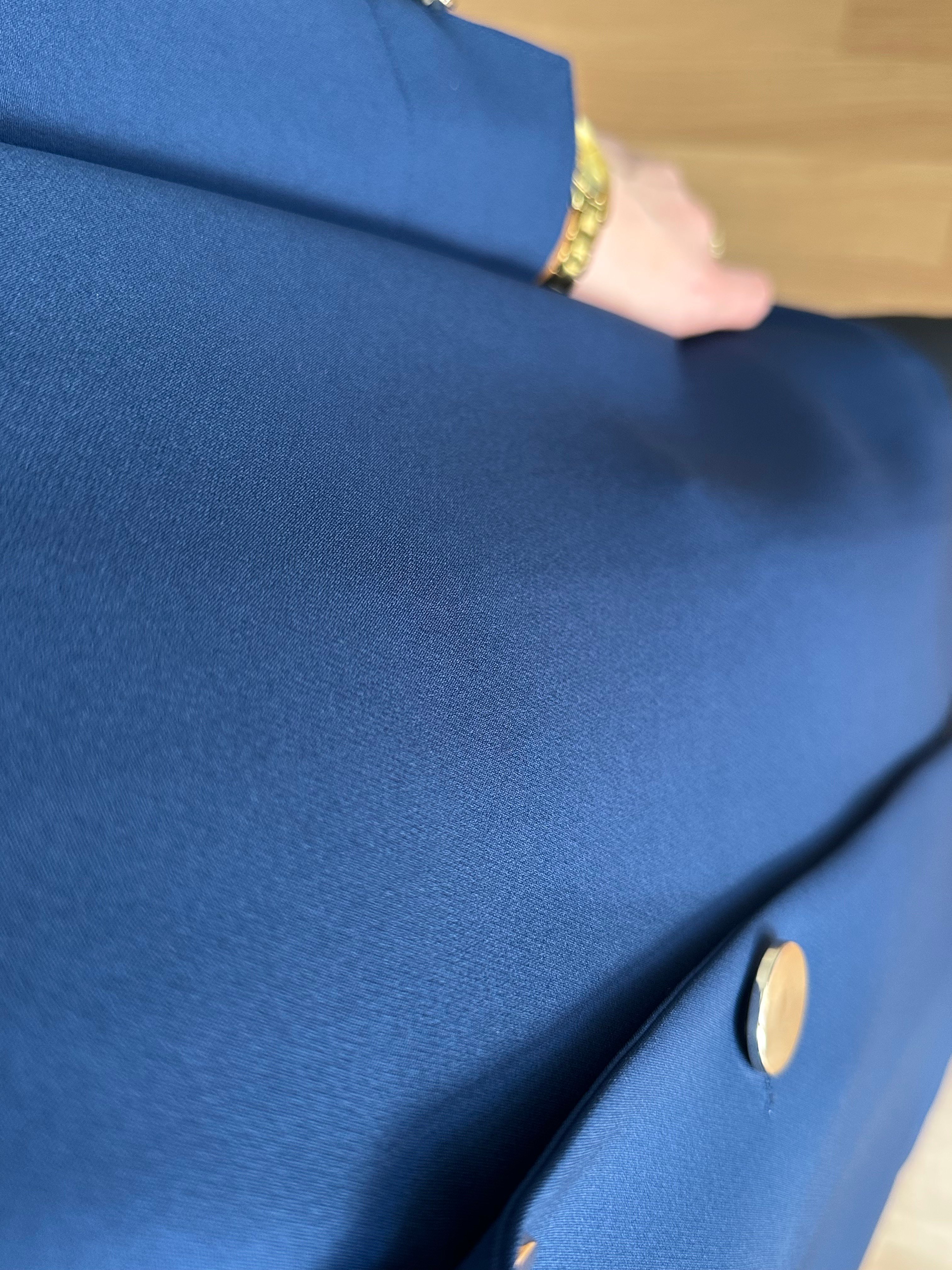 Rozita Lacivert İthal Krep Kumaş Düğmeli Ceket