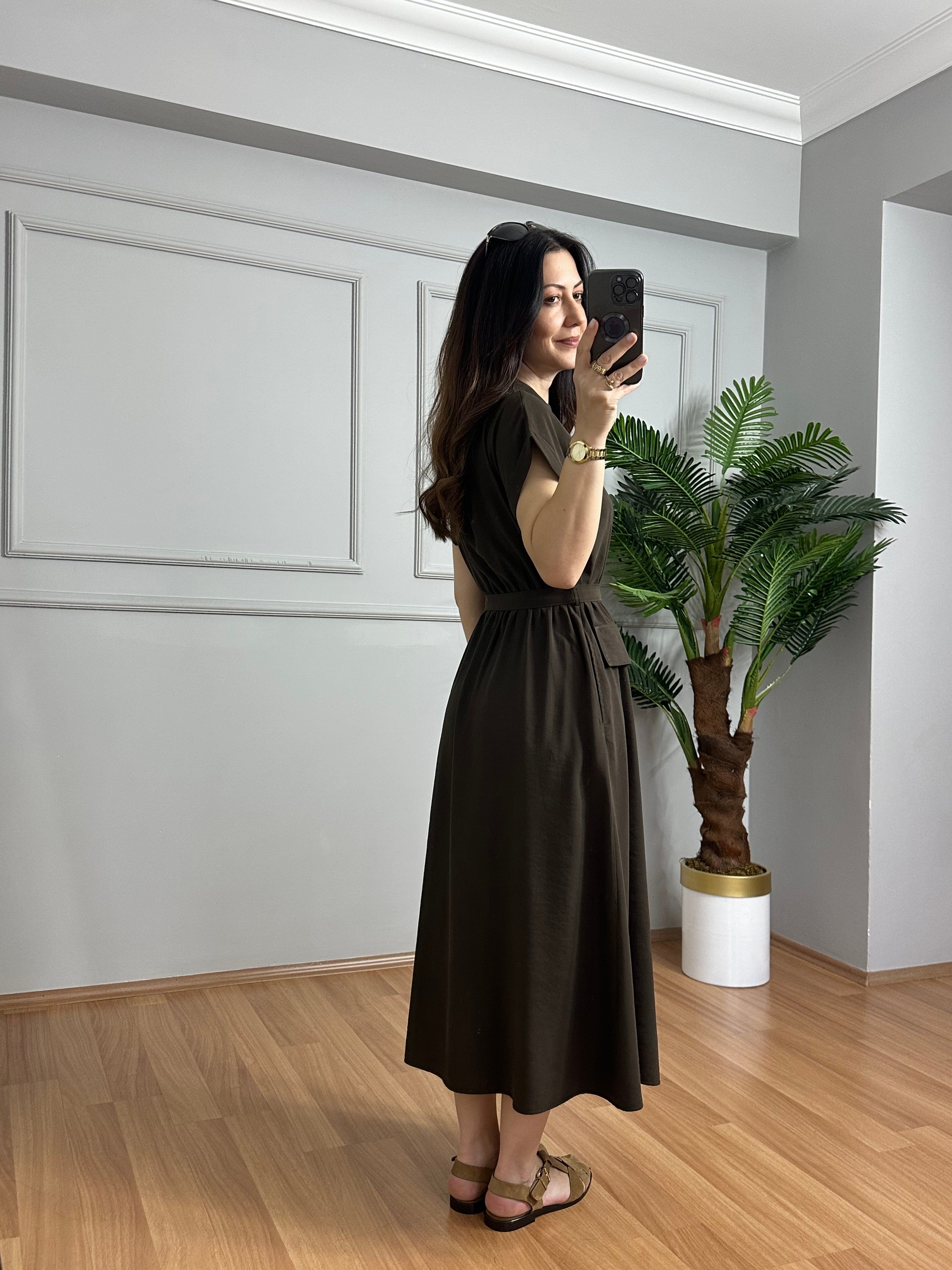 Senna Kahve Modal Kumaş Gömlek Elbise