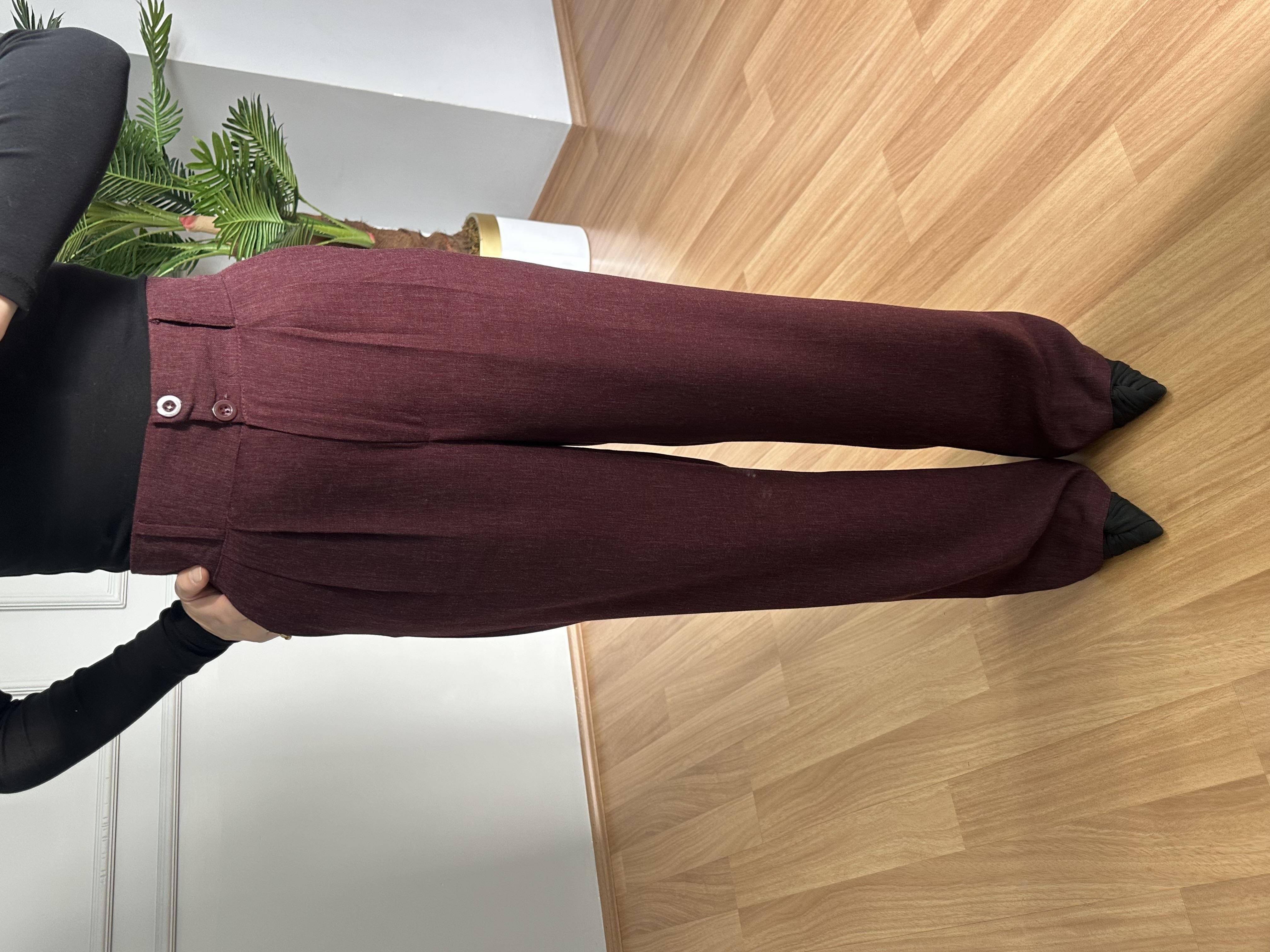 Sidya Bordo Beli Lastikli Pamuk Keten Palazzo Pantolon