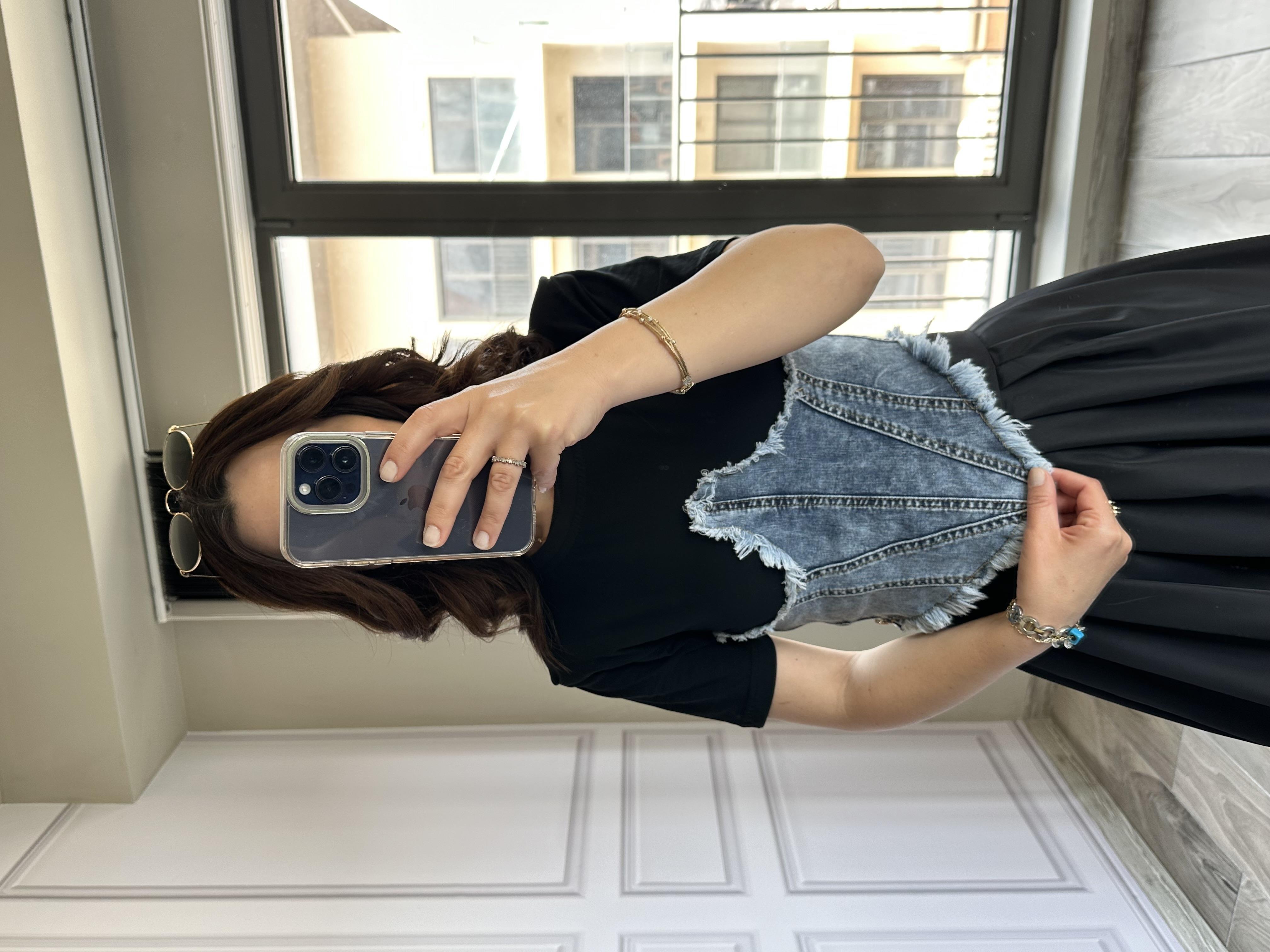 Siyah Vatkalı Denim Tasarım Tshirt