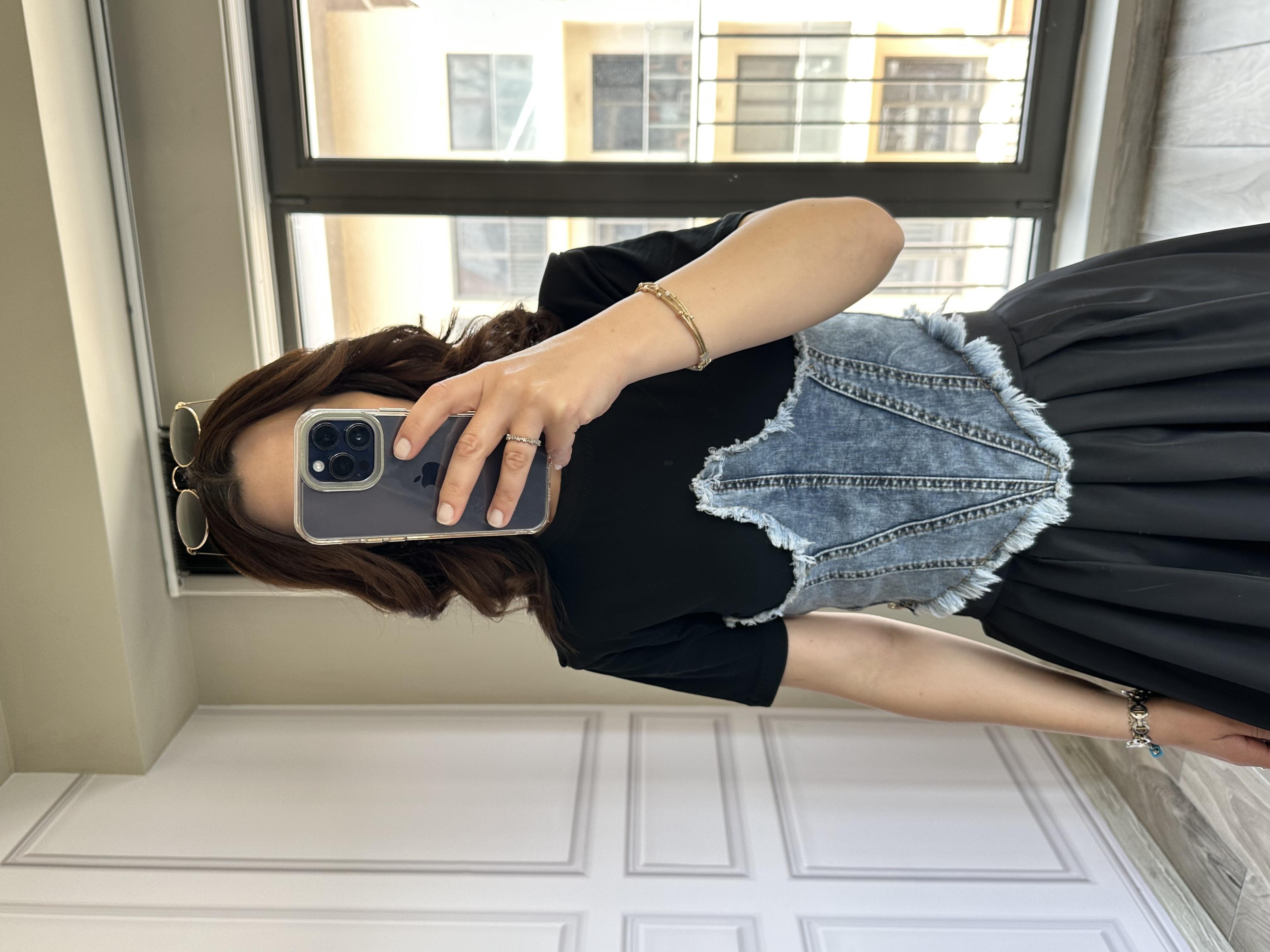 Siyah Vatkalı Denim Tasarım Tshirt