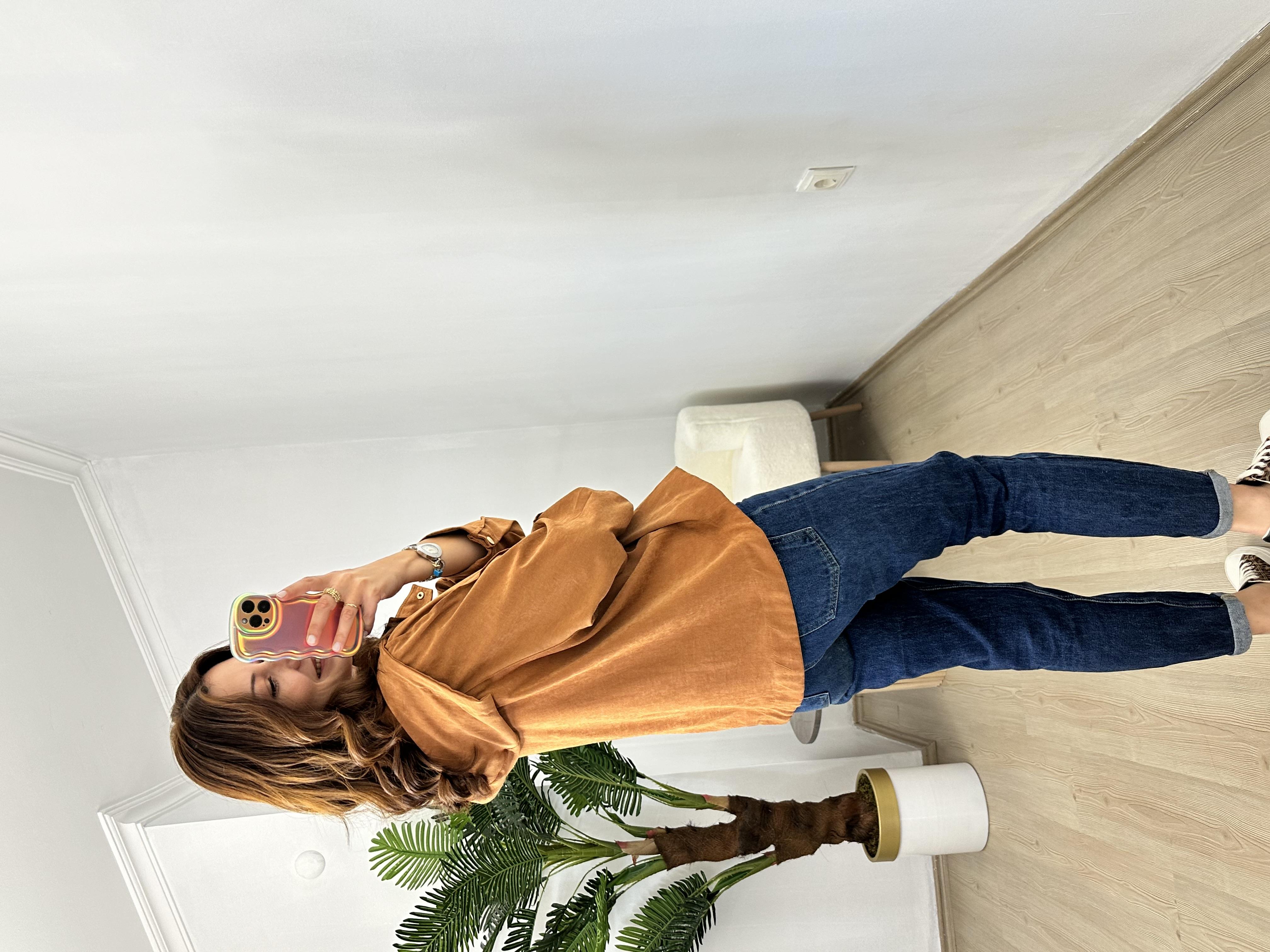 Tarçın Süet Gold Çıtçıtlı Trençkot