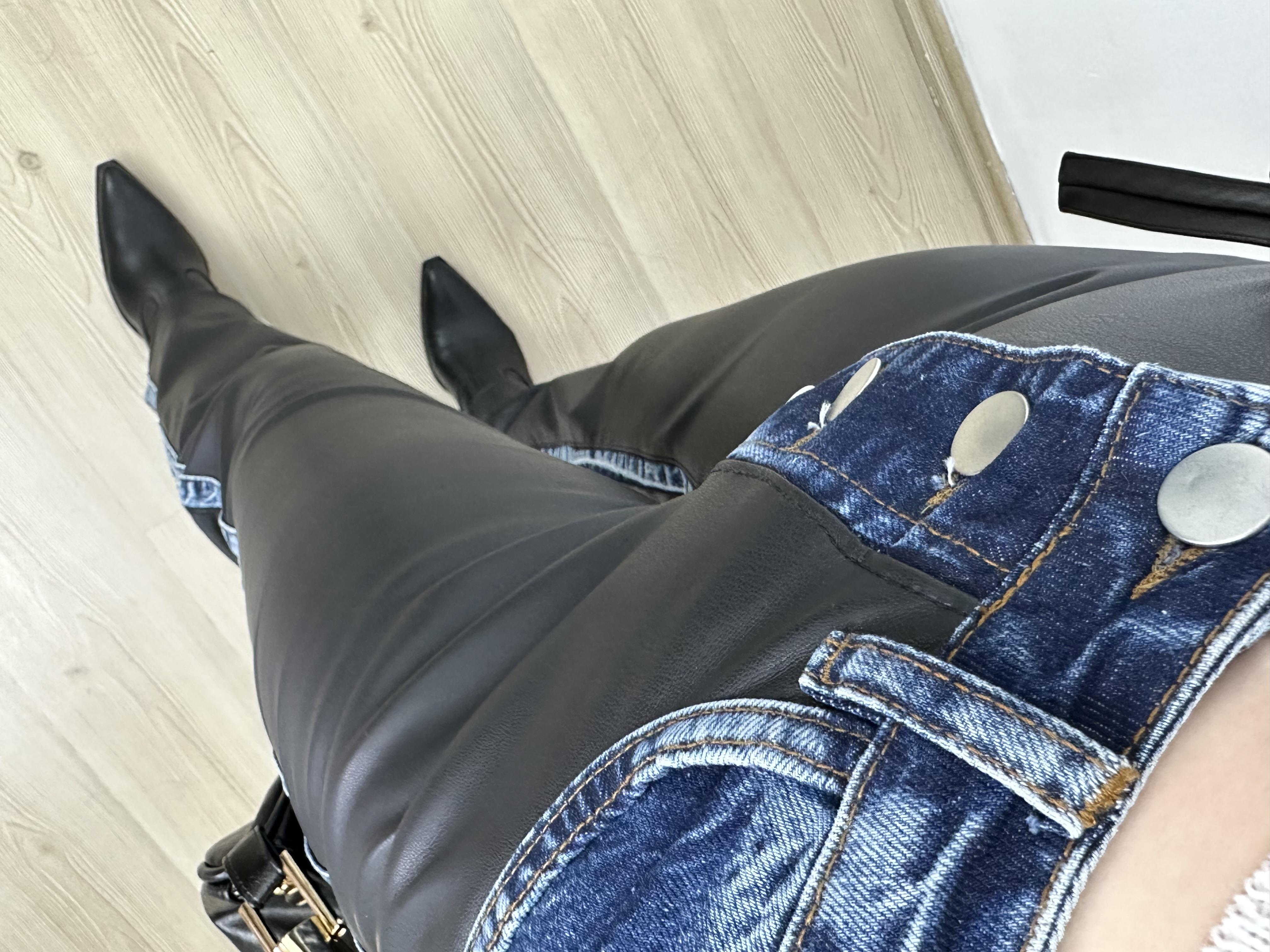 Tasarım Deri Jean Detaylı Yelek Pantolon Takım