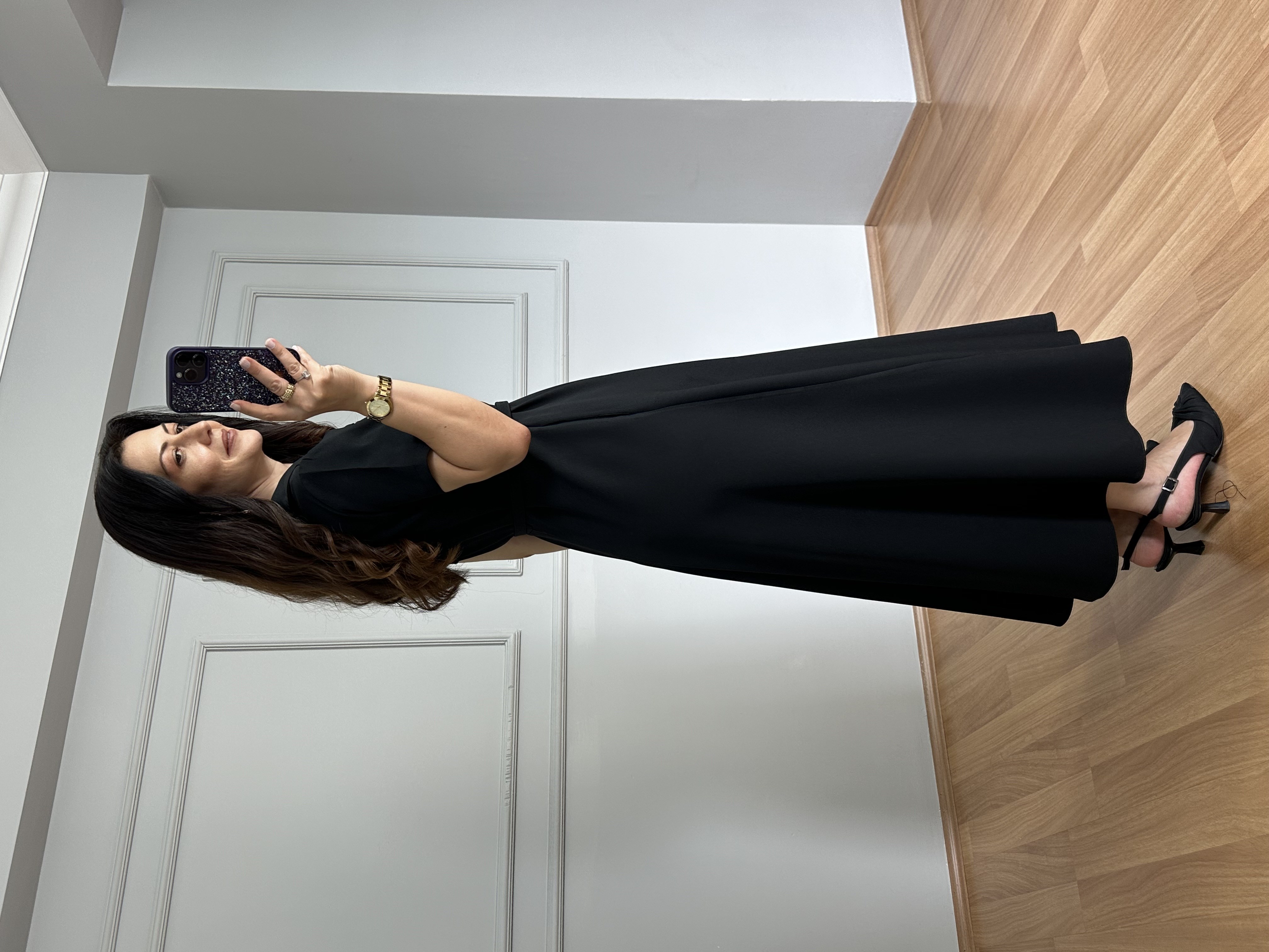 Valeria Siyah Premium Kalite Kemerli Elbise