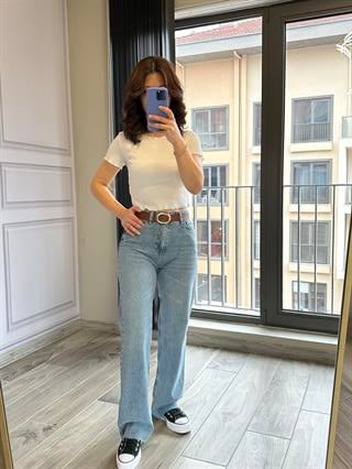 Açık Mavi Geniş Paça Kot