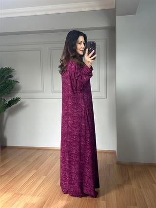 Ahu Koyu Pembe Pamuk Viskon Hare Desen Elbise