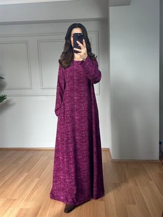 Ahu Koyu Pembe Pamuk Viskon Hare Desen Elbise