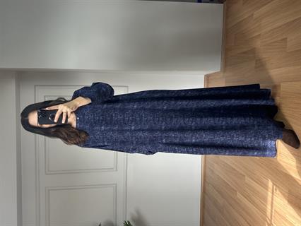 Ahu Mavi Pamuk Viskon Hare Desen Elbise