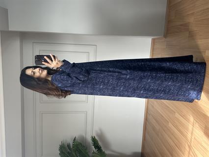 Ahu Mavi Pamuk Viskon Hare Desen Elbise