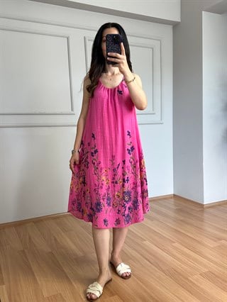 Alara Pembe Çiçekli Astarlı Elbise