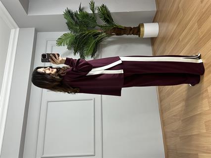 Alesa Bordo Modal kumaş Şeritli Eşofman Takımı