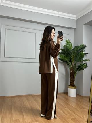 Alesa Kahve Modal kumaş Şeritli Eşofman Takımı