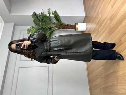 Alven Haki Lamineli Astarlı Deri Ceket