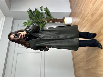 Alven Haki Lamineli Astarlı Deri Ceket