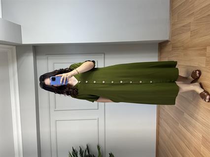 Asya Yağ Yeşili Pamuk Viskon Elbise