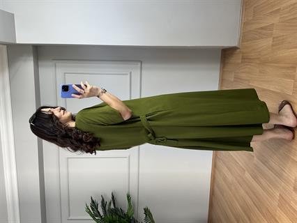 Asya Yağ Yeşili Pamuk Viskon Elbise