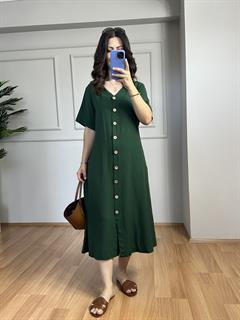 Asya Zümrüt Yeşili Pamuk Viskon Elbise