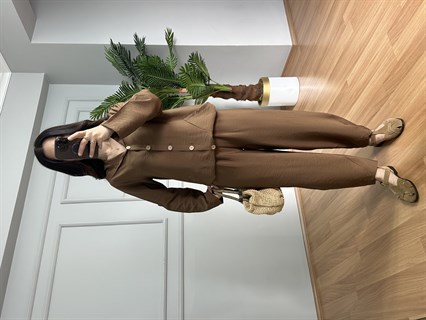 Aura Kahve Bambu Kumaş Kapüşonlu Takım 