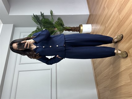 Aura Lacivert Bambu Kumaş Kapüşonlu Takım 