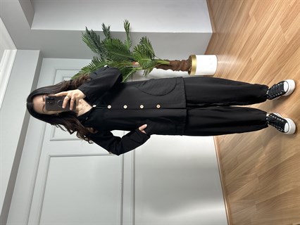 Aura Siyah Bambu Kumaş Kapüşonlu Takım 