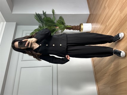 Aura Siyah Bambu Kumaş Kapüşonlu Takım 