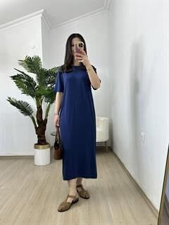 Ayza Lacivert Modal Kumaş Yandan Yırtmaçlı Basic Elbise