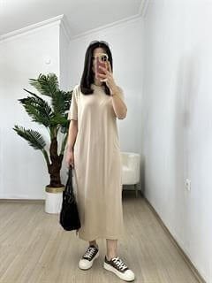 Ayza Vizon Modal Kumaş Yandan Yırtmaçlı Basic Elbise