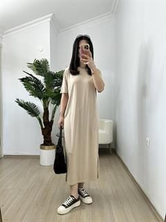 Ayza Vizon Modal Kumaş Yandan Yırtmaçlı Basic Elbise