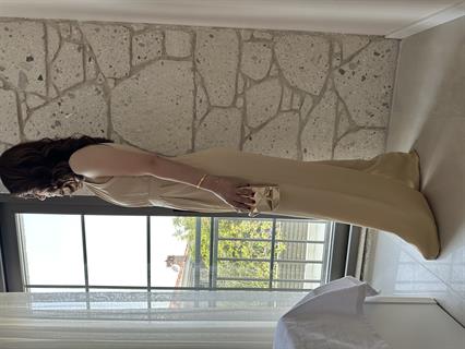 Bej Halter Yaka Önden Drapeli Tulum