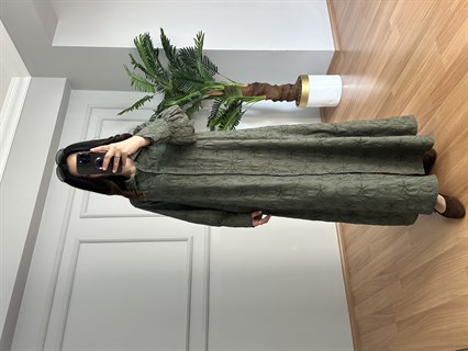 Belarus Haki Nakış Detaylı Kemerli Elbise