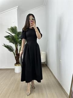 Bella Siyah Korseli Bel Bağlamalı Elbise