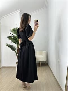 Bella Siyah Korseli Bel Bağlamalı Elbise