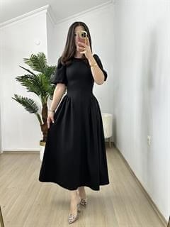 Bella Siyah Korseli Bel Bağlamalı Elbise