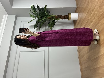 Beste Hareli Fuşya Yandan Düğme Detaylı Pamuk Viskon Elbise