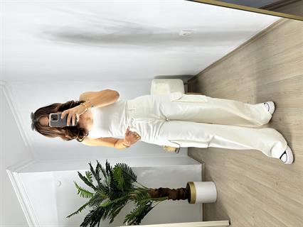 Beyaz Kargo Cep Denim Pantolon