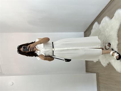 Beyaz Tensel Kumaş Kolsuz Kemerli Gömlek Elbise