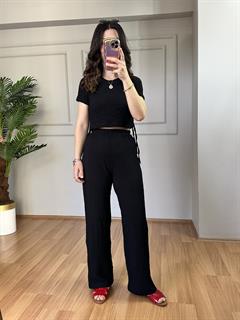 Bubble Siyah Crop Pantolon Takım