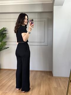 Bubble Siyah Crop Pantolon Takım