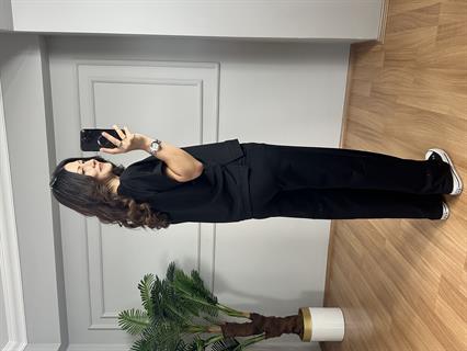 Çise Siyah Pamuk Kumaş Reklam Kol Eşofman Takımı