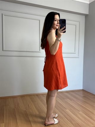 Delora Kremit Pamuk Keten Elbise