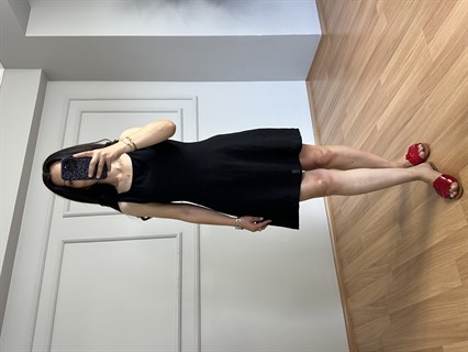 Delora Siyah Pamuk Keten Elbise 