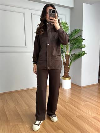 Delra Kahve Paraşüt Ve Modal Kumaş Tasarım Eşofman Takımı