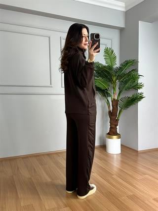 Delra Kahve Paraşüt Ve Modal Kumaş Tasarım Eşofman Takımı