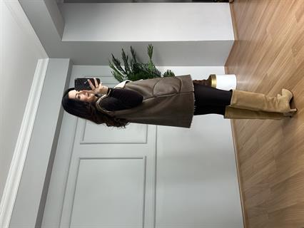 Diva Kahve İthal Nubuk Kürk Detaylı Yelek